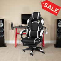 Flash Furniture CH-00288-WH-GG X40 Gaming Chair Racing Ergonomic Computer Chair with Fully Reclining Back/Arms, Slide-Out Footrest, Massaging Lumbar - White